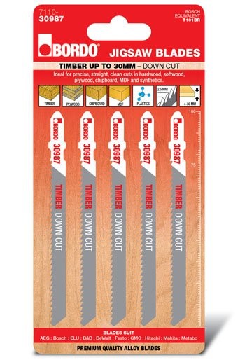 BORDO JIG SAW HCS T-SHANK STRAIGHT DOWN CUT 100MM TIMBER 5 PK